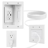 Celendor brush wall plate hides cables for a clean TV wall setup.