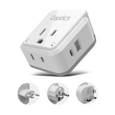 Ceptics European travel adapter front view, compact and ready for travel.