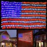 Cerflyer American flag lights net displayed outdoors for patriotic visibility.