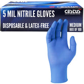 Front view of Cestus Azul 5mil nitrile gloves box, durable for heavy tasks.