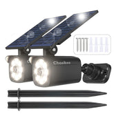 Chasikeo solar motion light front view provides bright nighttime visibility.