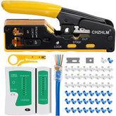 CHZHLM RJ45 pass-through crimp tool in hand for fast terminations