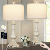 Cinkeda farmhouse table lamp set with resin base and linen shade enhances rustic living spaces