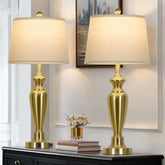Cinyirong 30-inch tall gold table lamp front view for elegant bedside ambiance.
