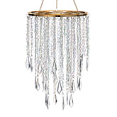 Cioceen acrylic beads on 3-tier chandelier with gold frame glows softly