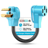 CircleCord NEMA 10-30P to 14-50R adapter close-up showing rugged molded plug for EV charging