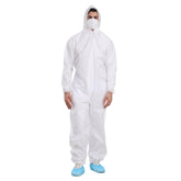 Cleaing pack of 3 disposable paint suits with hood and elastic wrists for versatile protection.