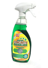Cleen Products Super Concrete Dissolver foam spray bottle shows fast concrete dissolution for quick cleanup.