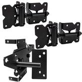 CMOOD self-locking gate latch closeup showing secure outdoor closure.