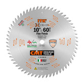 CMT ORANGE TOOLS ITK 10in finish-miter blade image showing precise crosscuts in hardwood.