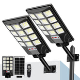 CNOIJUTS solar street light 2-pack front view with wide coverage for parking areas.
