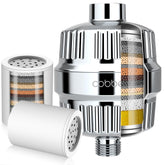 Cobbe 20-stage shower head filter chrome showing chlorine reduction for cleaner showers.