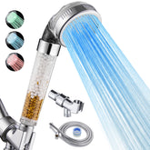 Cobbe LED shower head with handheld delivers filtered water for smoother skin.