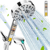 Cobbe filtered shower head chrome front view highlights sleek finish and filtration benefits.