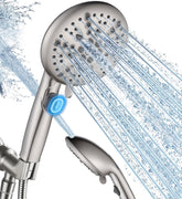 Cobbe high-pressure shower head with pause button showing water control and spray pattern