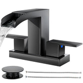 Cobbe waterfall spout detail enhances a modern vanity