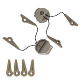 COMBATGEAR ARC rail adapter secures Walker earmuffs on tan rail, front view.