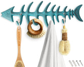 Comfify fish bones towel rack in teal adds vintage charm for towels in rustic kitchens.