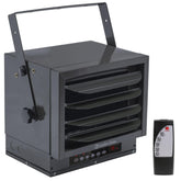 Comfort Zone CZ230ERBK ceiling-mount heater installed for overhead space-saving warmth in garages.