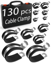 Comfylichi 130Pcs cable clamp kit box shows diverse sizes for versatile wiring projects.