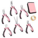 COMOWARE 6-piece mini pliers set with pink pouch for precise electronics and crafts projects.