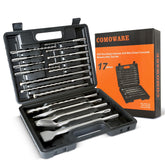 COMOWARE rotary hammer drill bits set, 17pc, front view showing SDS Plus design for concrete