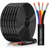 CONEPY 14-gauge 4-conductor wire spool demonstrating robust low-voltage wiring for LED and solar projects.