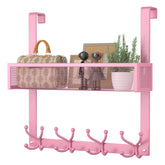 Consumest over-the-door hooks organizer with 16 hooks and two baskets.