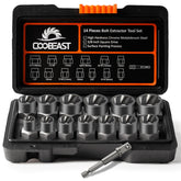 Coobeast bolt extractor set organized in a sturdy case for tough fasteners