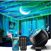 CoolNight star projector casts aurora and starlight on the ceiling for relaxing ambiance.