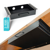 COREMINDED under desk drawer front view in matte black finish for accessible storage.
