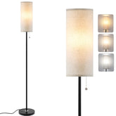 Coucrek floor lamp black base with linen shade enhances living room ambiance