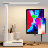 COZOO LED desk lamp with dual USB ports and pen holders for simultaneous charging.