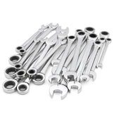 Craftsman 20-pc ratcheting wrench set with metric and SAE sizes, polished finish.