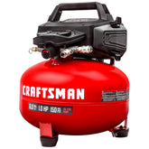 Craftsman 6-gallon air compressor front view highlighting compact pancake design for home use