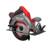 CRAFTSMAN V20 RP cordless circular saw with LED lighting on the cut line.
