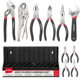 CraftZone 10pc pliers and wrench set on a storage rack for organized tools