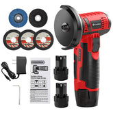 Creddux cordless angle grinder, 3-inch compact design for precise cuts in tight spaces.