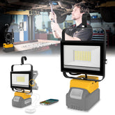 CREPOW cordless LED work light compatible with Dewalt 20V batteries for flexible placement.