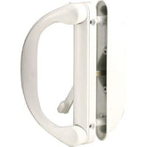 CRL sliding door handle set Milgard white closeup highlights durable brass hardware for smooth operation.