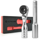 CROM mini ratchet compact in hand for on-the-go repairs in tight spaces