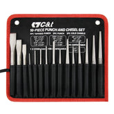 C&T 16-piece punch and chisel set with pouch for organized storage and quick access.