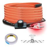 Cupohus heat tape on a water pipe with thermostat maintains warm flow in freezing conditions.