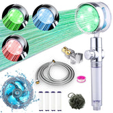 CWPW ANTOWER LED shower head with handheld shows temperature indicator during use.