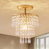 Cyaruy modern mini crystal chandelier with raindrop pendants for elegant bedroom lighting.