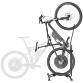 CyclingDeal Upright Bike Stand in vertical parking mode for space-saving storage