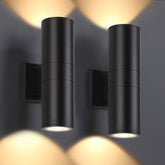 DAKAFUL outdoor wall light 2-pack front view with warm 2700K glow
