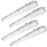 DAKASON 4FT LED vapor tight light front view shows bright, even illumination for parking garages.