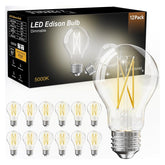Dalattin 12-pack A19 vintage LED Edison bulbs with clear glass filament