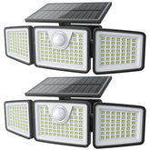 Daphino 3-head solar light with motion sensor activates at dusk for entryway safety.
